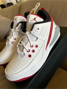 Jordan Kids White and Red Basketball Sneakers Size: 5 Y